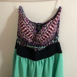 Teal Bandeau Top Mini Dress
